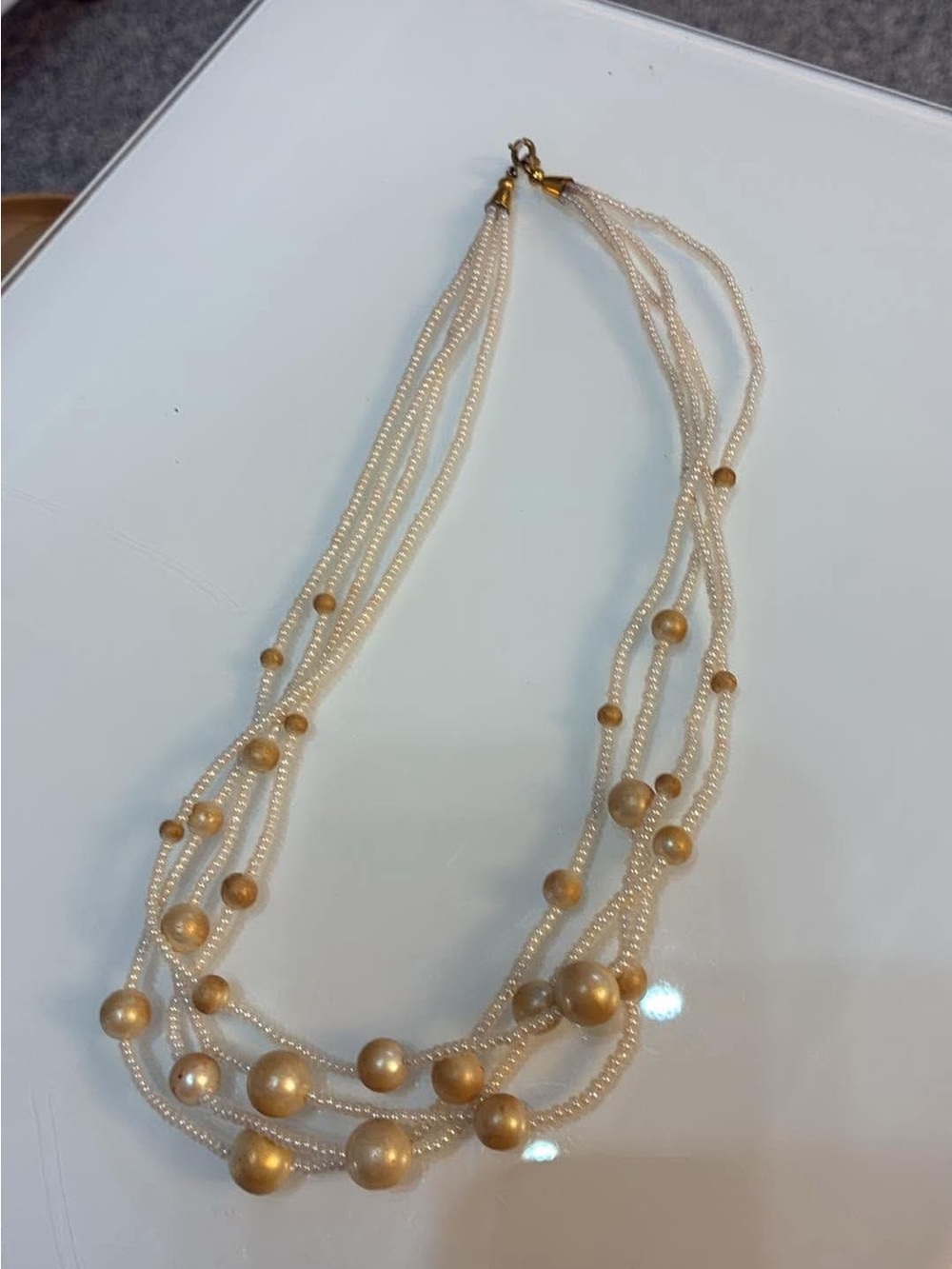 TRIFARI Elegant Multi-Strand Pearl and Gold Bead Necklace - Cream/Gold